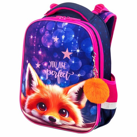 Ранец BRAUBERG PREMIUM, 2 отделения, с брелоком, "Cute fox", LED-ЛАМПОЧКИ, 38х29х16 см, 272019 272019